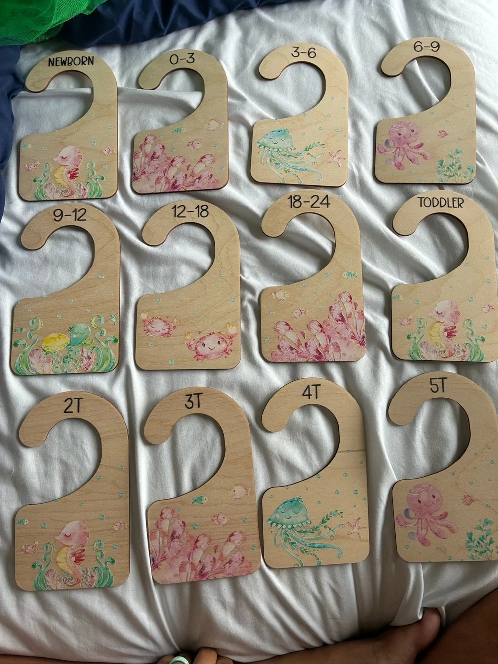 12 Newborn- Toddler Ocean Theme Wooden Hanging Closet Dividers